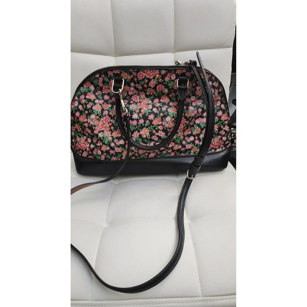 Coach Sierra Satchel Wildflower Floral Print Black Leather Handbag F57622